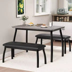 Ensemble de salle à manger 3 pièces, ensemble de table à manger pour 4 personnes avec design chanfreiné et pieds en métal, mobilier de cuisine à cadre métallique avec 2 bancs rembourrés