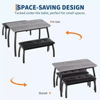 Ensemble de salle à manger 3 pièces, ensemble de table à manger pour 4 personnes avec design chanfreiné et pieds en métal, mobilier de cuisine à cadre métallique avec 2 bancs rembourrés