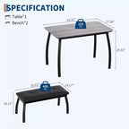 Ensemble de salle à manger 3 pièces, ensemble de table à manger pour 4 personnes avec design chanfreiné et pieds en métal, mobilier de cuisine à cadre métallique avec 2 bancs rembourrés