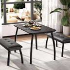 Ensemble de salle à manger 3 pièces, ensemble de table à manger pour 4 personnes avec design chanfreiné et pieds en métal, mobilier de cuisine à cadre métallique avec 2 bancs rembourrés