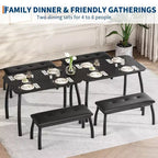 Ensemble de salle à manger 3 pièces, ensemble de table à manger pour 4 personnes avec design chanfreiné et pieds en métal, mobilier de cuisine à cadre métallique avec 2 bancs rembourrés