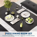 Ensemble de salle à manger 3 pièces, ensemble de table à manger pour 4 personnes avec design chanfreiné et pieds en métal, mobilier de cuisine à cadre métallique avec 2 bancs rembourrés
