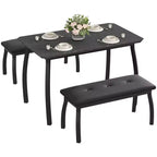 Ensemble de salle à manger 3 pièces, ensemble de table à manger pour 4 personnes avec design chanfreiné et pieds en métal, mobilier de cuisine à cadre métallique avec 2 bancs rembourrés