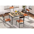 Ensemble de salle à manger 5 pièces avec table en bois et 4 chaises rembourrées en similicuir, cadre en métal industriel, ensemble de cuisine et salle à manger compact.