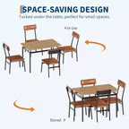 Ensemble de salle à manger 5 pièces avec table en bois et 4 chaises rembourrées en similicuir, cadre en métal industriel, ensemble de cuisine et salle à manger compact.