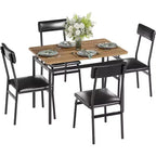 Ensemble de salle à manger 5 pièces avec table en bois et 4 chaises rembourrées en similicuir, cadre en métal industriel, ensemble de cuisine et salle à manger compact.