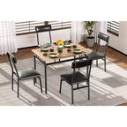 Ensemble de salle à manger 5 pièces avec table en bois et 4 chaises rembourrées en similicuir, cadre en métal industriel, ensemble de cuisine et salle à manger compact.