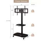 Meuble TV réglable en hauteur et en inclinaison avec roulettes verrouillables et étagères en verre, support TV mobile LCD/Plasma pour téléviseurs de 32 à 65 pouces, Noir - ModernLuxe