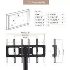 Meuble TV réglable en hauteur et en inclinaison avec roulettes verrouillables et étagères en verre, support TV mobile LCD/Plasma pour téléviseurs de 32 à 65 pouces, Noir - ModernLuxe