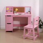 Ensemble bureau et chaise avec étagère, tableau d'affichage et armoires - Idéal pour les garçons et les filles de 3 à 8 ans