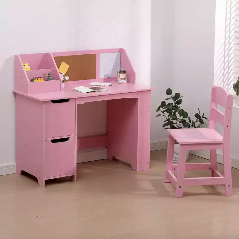 Ensemble bureau et chaise avec étagère, tableau d'affichage et armoires - Idéal pour les garçons et les filles de 3 à 8 ans
