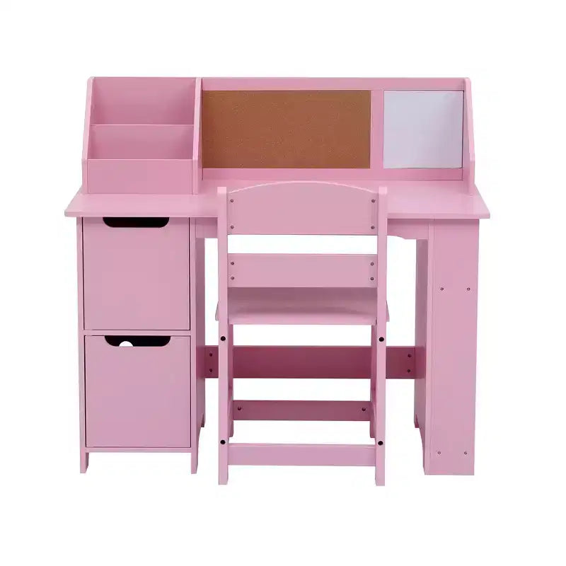 Ensemble bureau et chaise avec étagère, tableau d'affichage et armoires - Idéal pour les garçons et les filles de 3 à 8 ans