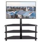 Meuble TV réglable en hauteur et en angle avec étagères en verre, support TV multifonction pour téléviseurs de 32 à 65 pouces, Noir - ModernLuxe