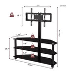 Meuble TV réglable en hauteur et en angle avec étagères en verre, support TV multifonction pour téléviseurs de 32 à 65 pouces, Noir - ModernLuxe