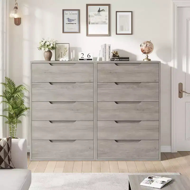 Commode de chambre à 5 tiroirs, commode haute de 50 pouces, commode verticale autoportante avec rangement, meuble de rangement en bois pour penderie