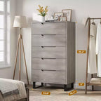 Commode de chambre à 5 tiroirs, commode haute de 50 pouces, commode verticale autoportante avec rangement, meuble de rangement en bois pour penderie