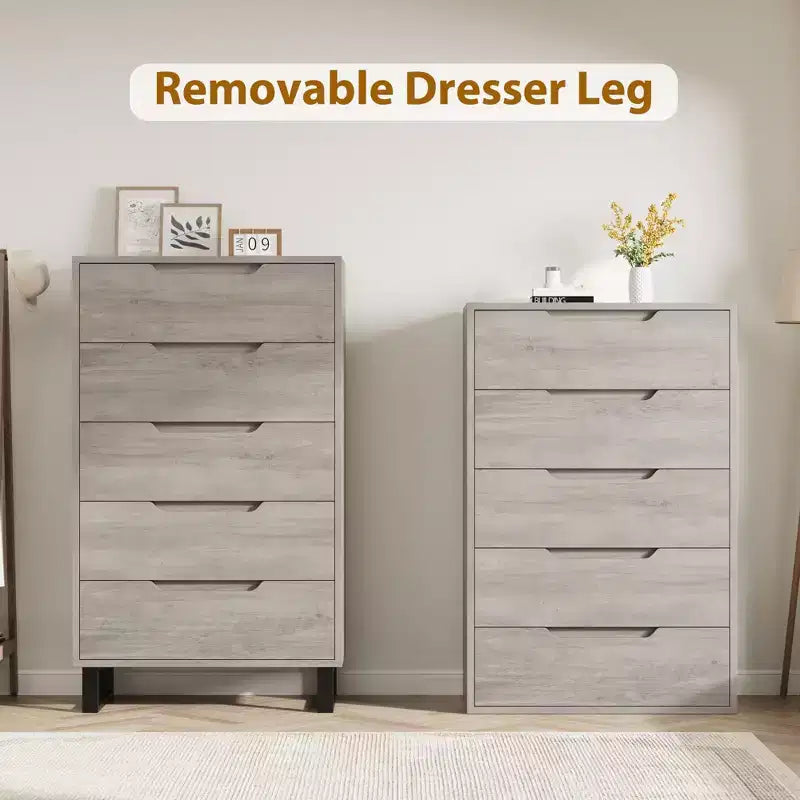 Commode de chambre à 5 tiroirs, commode haute de 50 pouces, commode verticale autoportante avec rangement, meuble de rangement en bois pour penderie