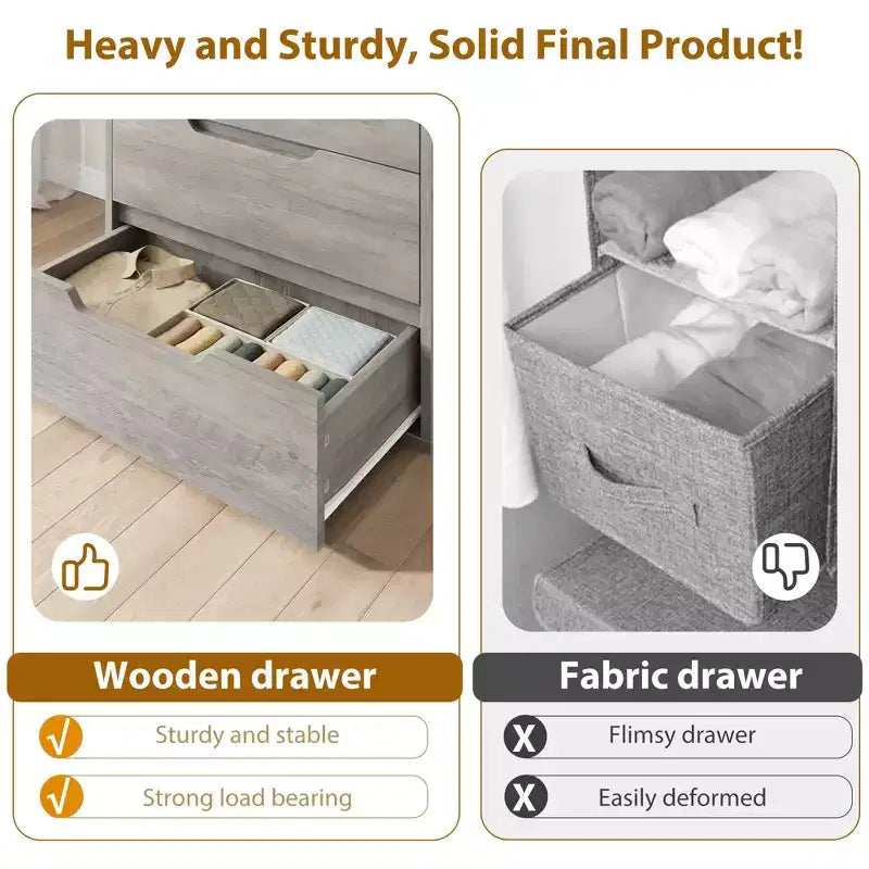 Commode de chambre à 5 tiroirs, commode haute de 50 pouces, commode verticale autoportante avec rangement, meuble de rangement en bois pour penderie