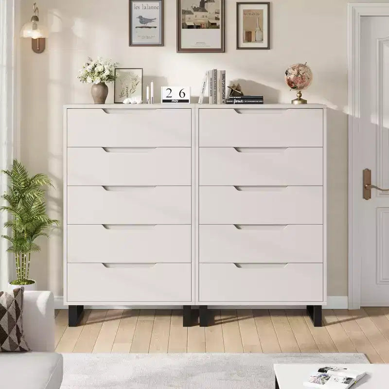 Commode de chambre à 5 tiroirs, commode haute de 50 pouces, commode verticale autoportante avec rangement, meuble de rangement en bois pour penderie