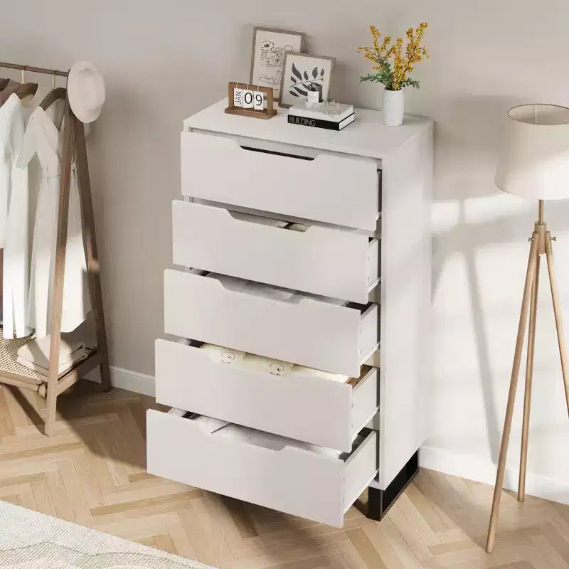 Commode de chambre à 5 tiroirs, commode haute de 50 pouces, commode verticale autoportante avec rangement, meuble de rangement en bois pour penderie