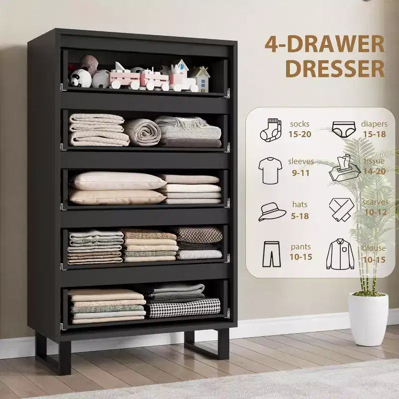 Commode de chambre à 5 tiroirs, commode haute de 50 pouces, commode verticale autoportante avec rangement, meuble de rangement en bois pour penderie