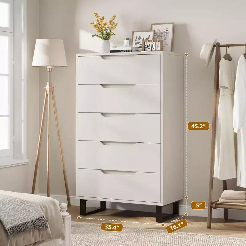 Commode de chambre à 5 tiroirs, commode haute de 50 pouces, commode verticale autoportante avec rangement, meuble de rangement en bois pour penderie