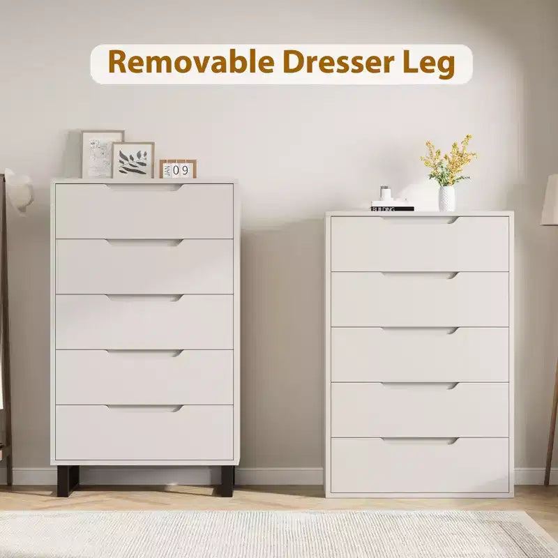 Commode de chambre à 5 tiroirs, commode haute de 50 pouces, commode verticale autoportante avec rangement, meuble de rangement en bois pour penderie