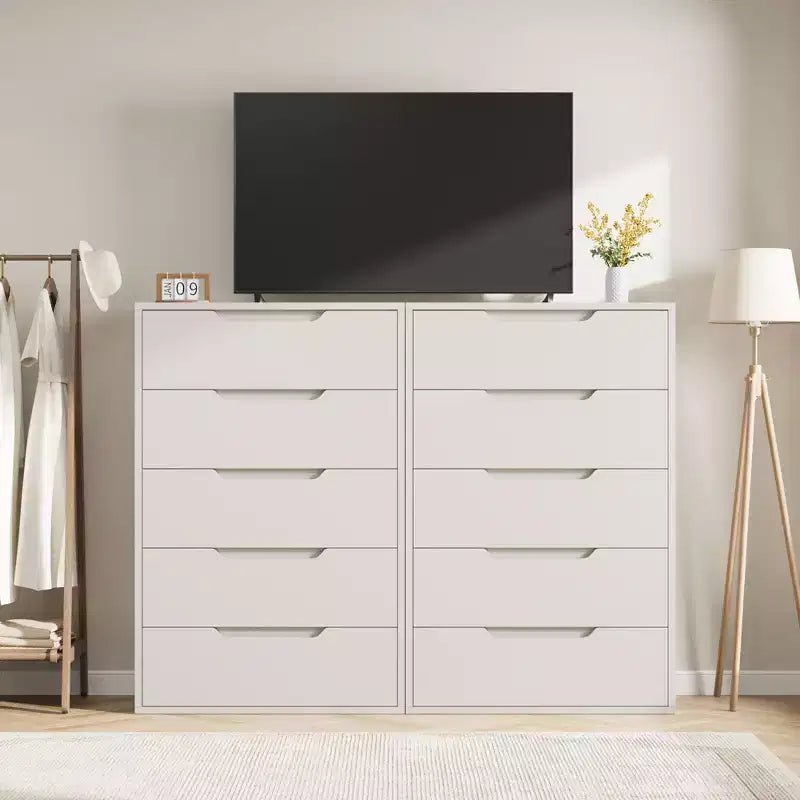 Commode de chambre à 5 tiroirs, commode haute de 50 pouces, commode verticale autoportante avec rangement, meuble de rangement en bois pour penderie