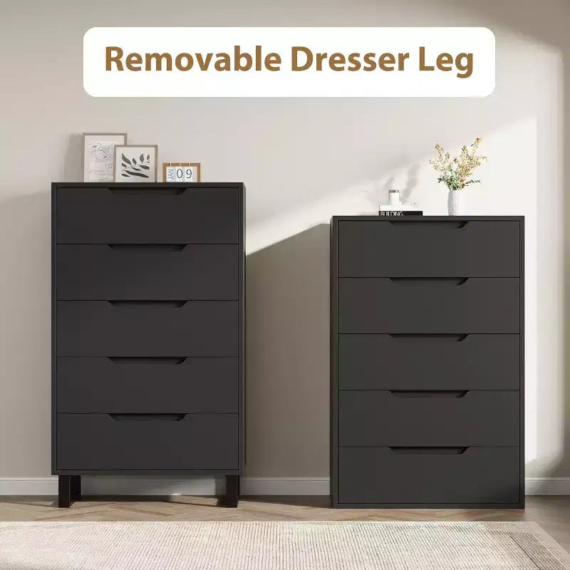 Commode de chambre à 5 tiroirs, commode haute de 50 pouces, commode verticale autoportante avec rangement, meuble de rangement en bois pour penderie
