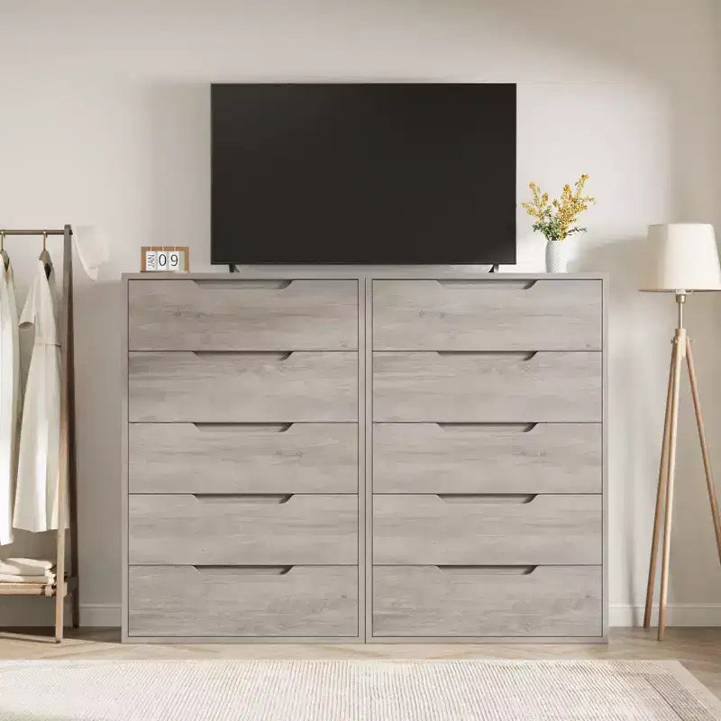 Commode de chambre à 5 tiroirs, commode haute de 50 pouces, commode verticale autoportante avec rangement, meuble de rangement en bois pour penderie