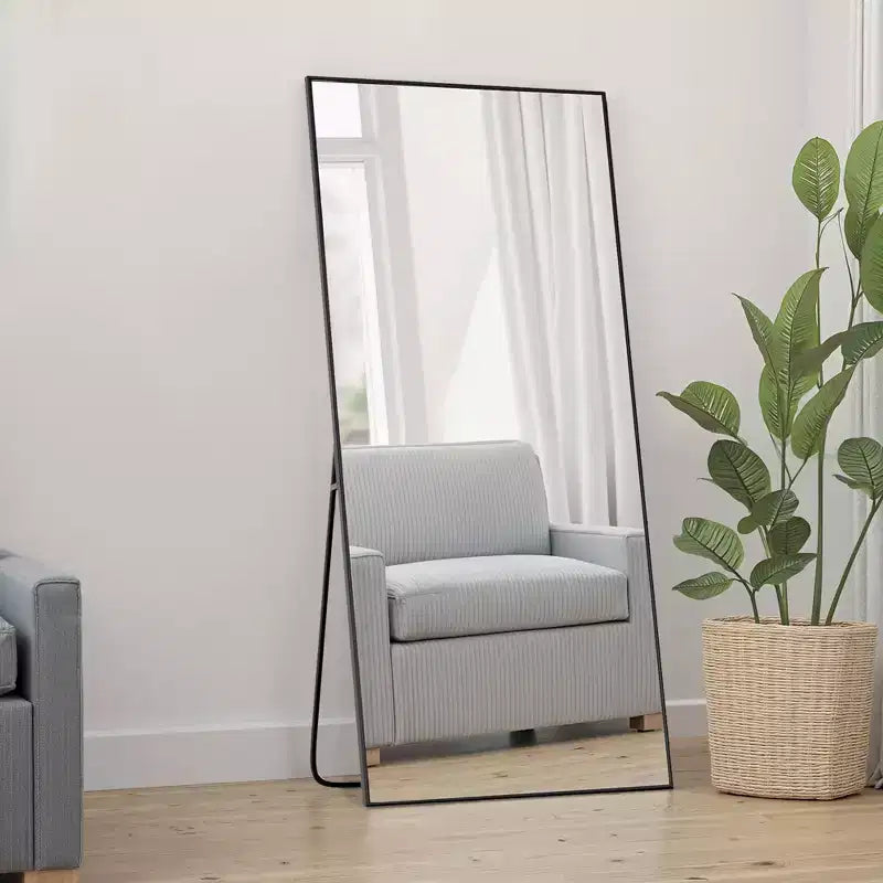 PexFix Miroir mural rectangulaire encadré en métal noir de 71 po H x 28 po L, miroir pleine longueur autoportant
