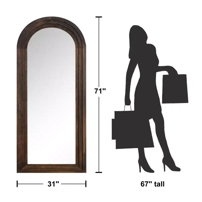 PexFix, miroir classique en bois massif, 31 po (L) x 71 po (H), encadrement arqué, brun