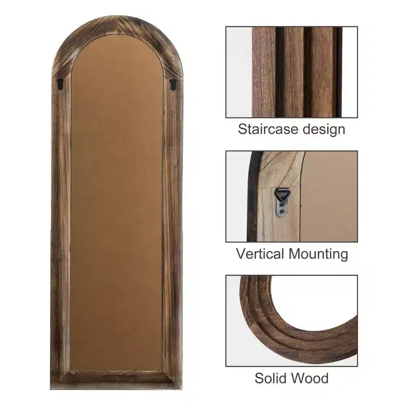 PexFix, miroir classique en bois massif, 31 po (L) x 71 po (H), encadrement arqué, brun