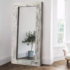 PexFix Miroir de ferme rectangulaire pleine longueur à cadre en bois massif de 31 po l. x 71 po H, à poser, blanc vieilli