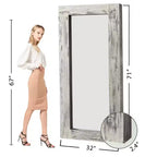 PexFix Miroir de ferme rectangulaire pleine longueur à cadre en bois massif de 31 po l. x 71 po H, à poser, blanc vieilli