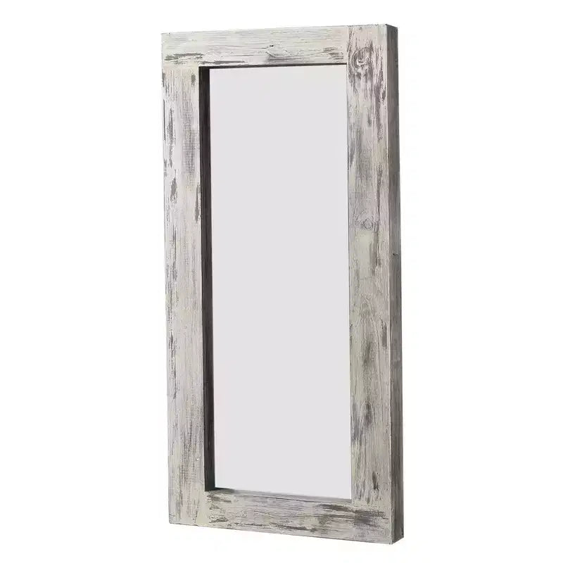 PexFix Miroir de ferme rectangulaire pleine longueur à cadre en bois massif de 31 po l. x 71 po H, à poser, blanc vieilli