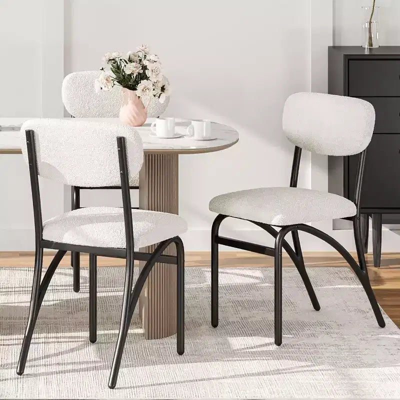 Chaises de salle à manger Acekool Boucle (lot de 2/4) avec dossier arqué de style milieu du siècle et pieds en métal, chaises d'appoint rembourrées pour cuisine et salon