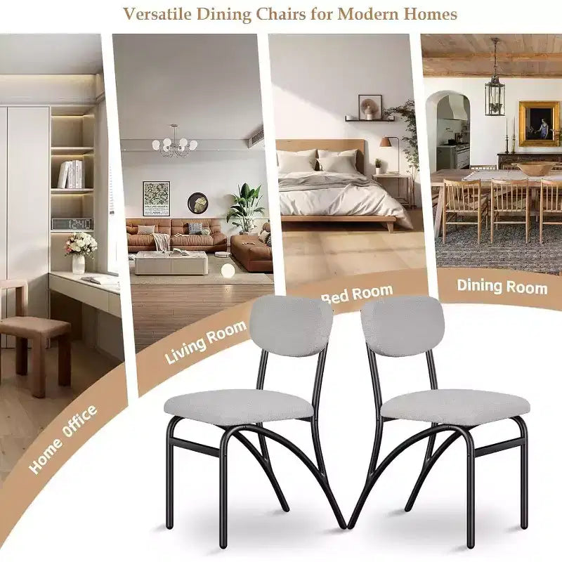 Chaises de salle à manger Acekool Boucle (lot de 2/4) avec dossier arqué de style milieu du siècle et pieds en métal, chaises d'appoint rembourrées pour cuisine et salon