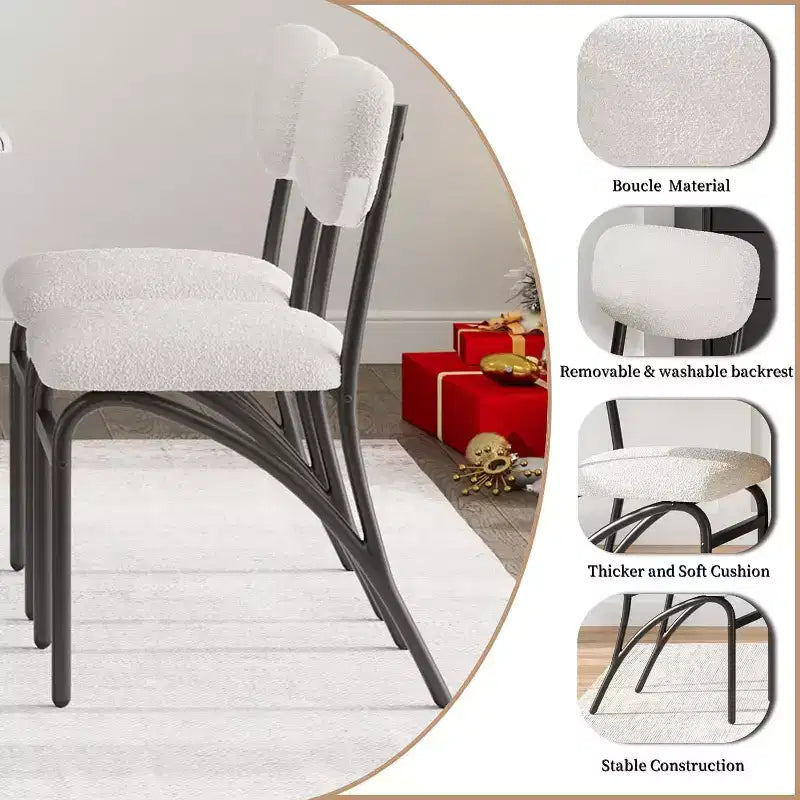 Chaises de salle à manger Acekool Boucle (lot de 2/4) avec dossier arqué de style milieu du siècle et pieds en métal, chaises d'appoint rembourrées pour cuisine et salon