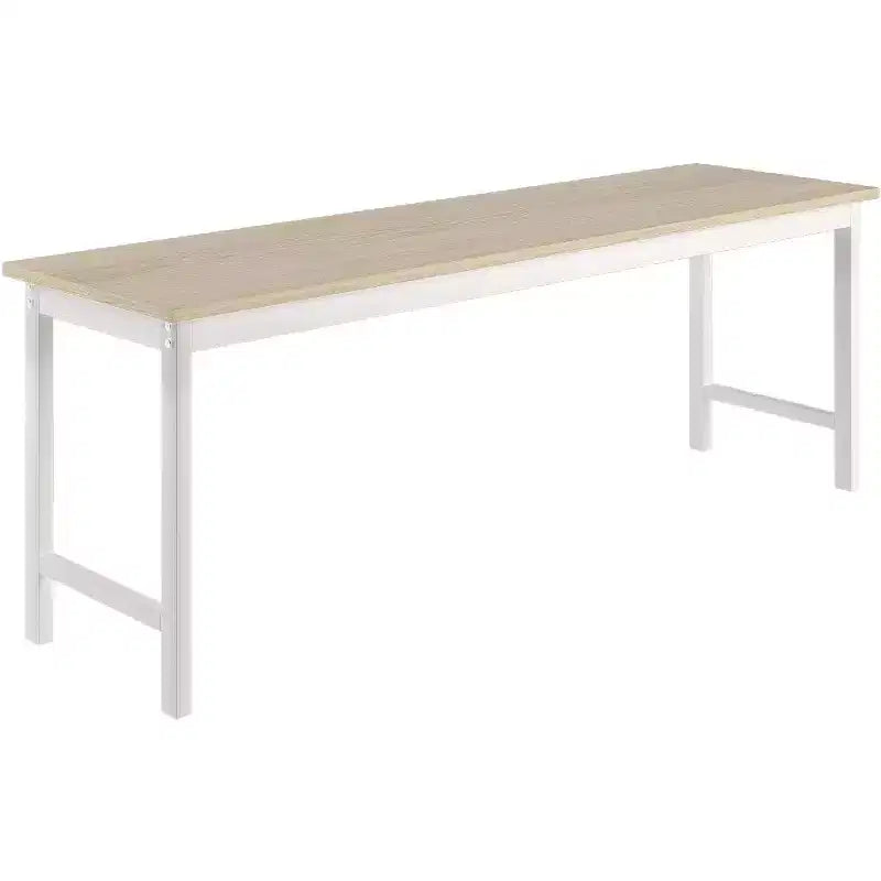 Ensemble de salle à manger de ferme pour 4 personnes, table de cuisine 3 pièces avec 2 bancs et étagère de rangement, table en MDF chêne blanc avec cadre en métal, pour la maison et le restaurant