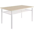 Ensemble de salle à manger de ferme pour 4 personnes, table de cuisine 3 pièces avec 2 bancs et étagère de rangement, table en MDF chêne blanc avec cadre en métal, pour la maison et le restaurant