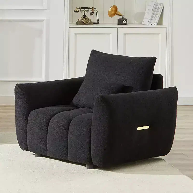 MAYEERTY Fauteuil de salon 36,8 pouces en tissu teddy, moderne, rembourré, noir, pour appartement, bureau, salon, chambre à coucher