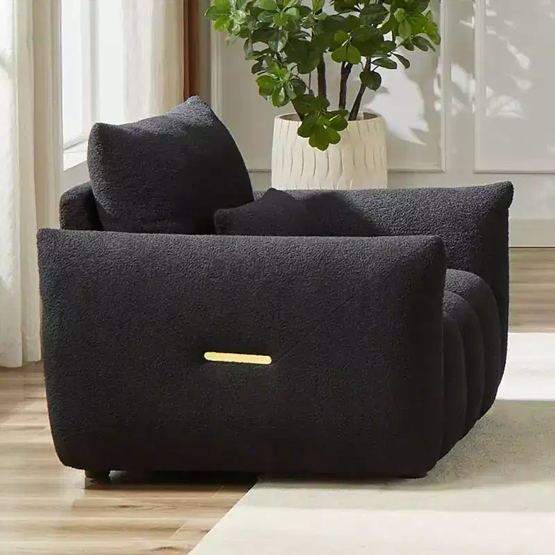 MAYEERTY Fauteuil de salon 36,8 pouces en tissu teddy, moderne, rembourré, noir, pour appartement, bureau, salon, chambre à coucher