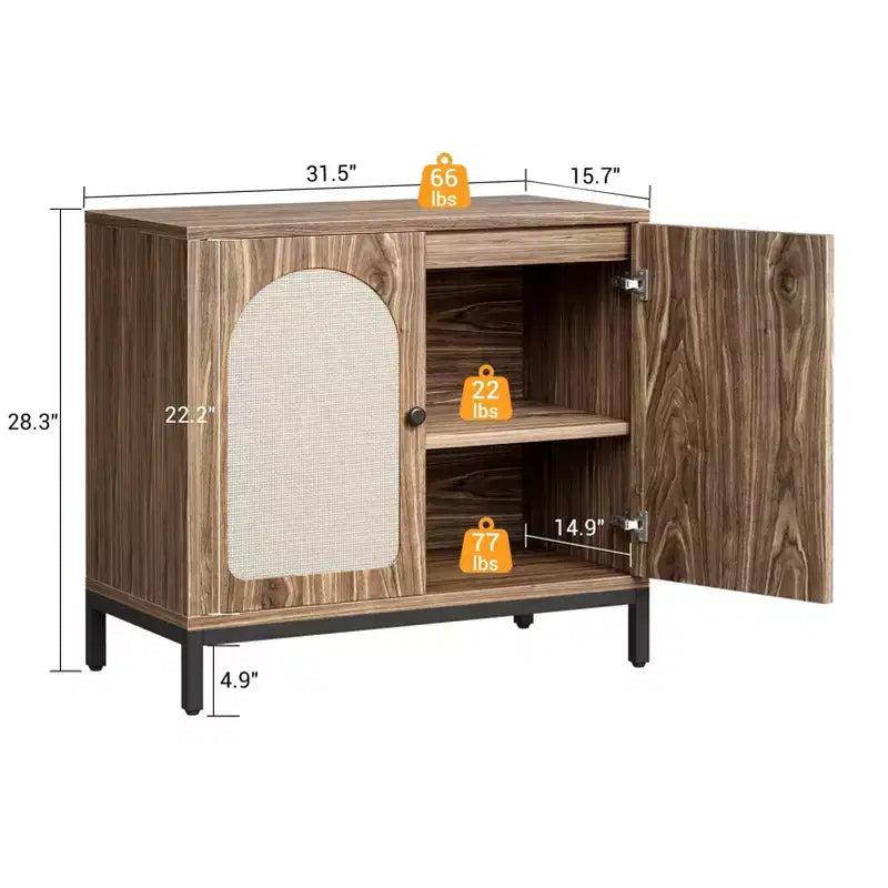Buffet de salle à manger, buffet de cuisine avec portes en rotin, buffet de bar/café pour salon, salle à manger