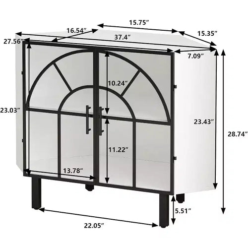 Meuble d'angle Acekool, buffet à 2 portes avec cadre en métal et étagères à 2 niveaux, organisateur de rangement pour salon, cuisine, chambre, salle de bain, blanc