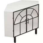 Meuble d'angle Acekool, buffet à 2 portes avec cadre en métal et étagères à 2 niveaux, organisateur de rangement pour salon, cuisine, chambre, salle de bain, blanc