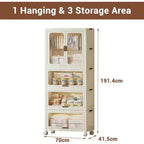 Armoire penderie Acekool pour enfants avec portes et roulettes, placard de rangement portable à 4 niveaux avec tringle et cintres, organiseur pour chambre d'enfant ou bébé