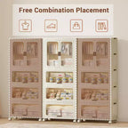 Armoire penderie Acekool pour enfants avec portes et roulettes, placard de rangement portable à 4 niveaux avec tringle et cintres, organiseur pour chambre d'enfant ou bébé