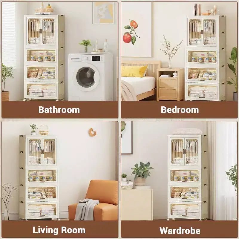 Armoire penderie Acekool pour enfants avec portes et roulettes, placard de rangement portable à 4 niveaux avec tringle et cintres, organiseur pour chambre d'enfant ou bébé
