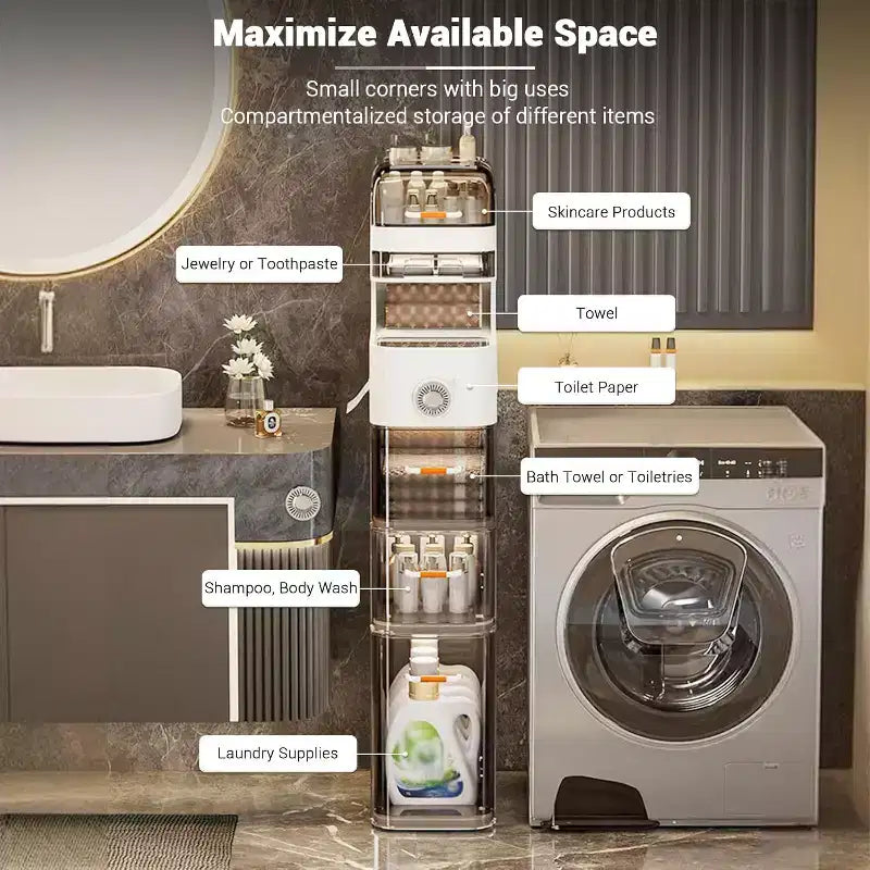 Meuble de Rangement Acekool Ultra-Mince pour Salle de Bain, Organisateur Étroit avec Roulettes, Design Moderne à Tiroirs pour Salle de Bain, Buanderie, Cuisine, Bureau
